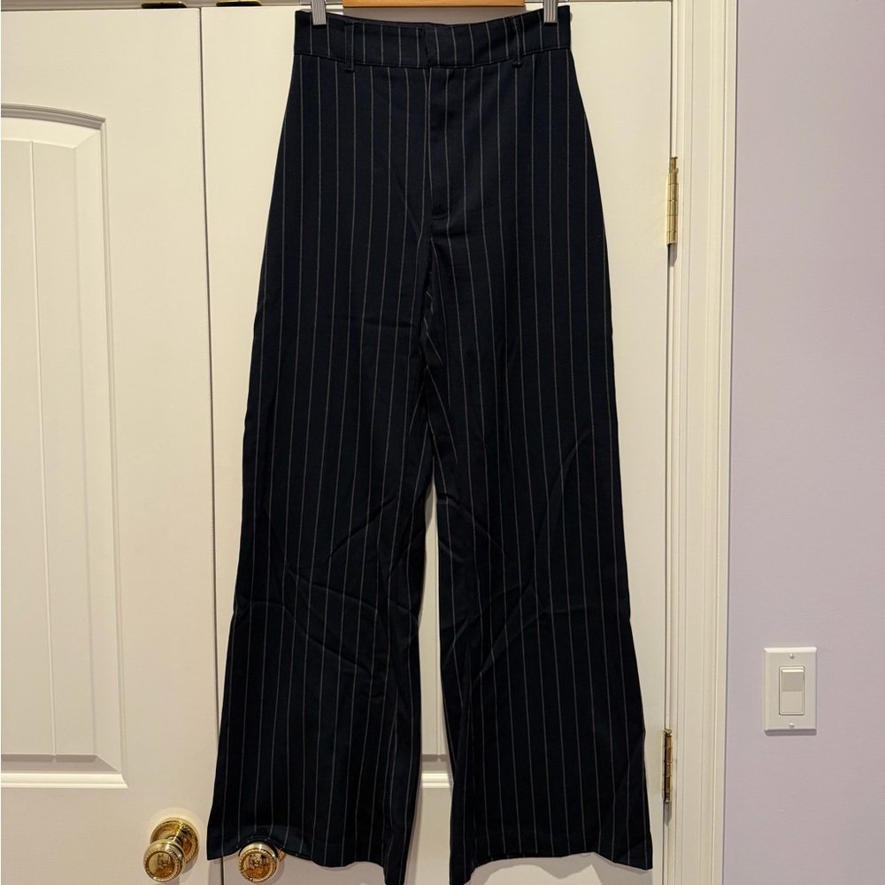 Navy Pinstripe Wide-Leg Pants